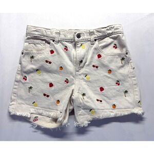 Pacsun Kids Shorts Girls 10 Cream Denim Embroidered Fruit Palm Tree Frayed Hem